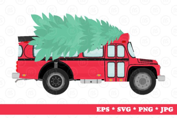 Cartoon Bus with a Christmas Tree Illustrations