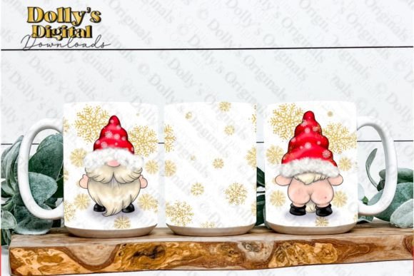 Christmas Cheeky Bum Santa Gnome Mug Illustrations