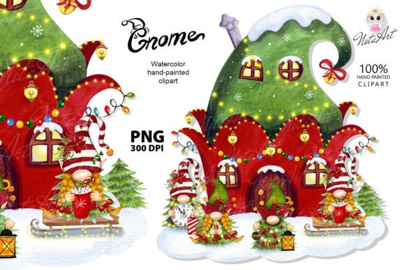 Christmas Elves at the House: New Year Illustrations