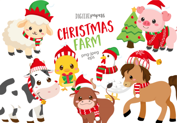 Christmas Farm Illustrations for Festive Blog Graphics