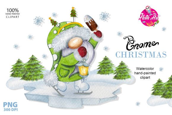 Christmas Gnome on Skates, Gnome Illustrations
