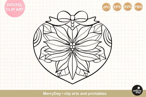 Christmas Heart Ornament Line Art: Editorial Illustrations