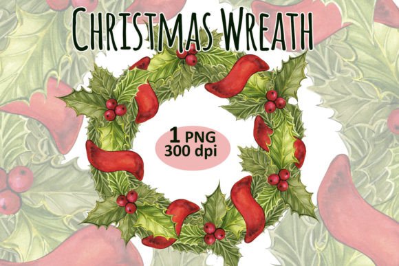 Christmas Ilex Wreath Clipart PNG & Illustrations