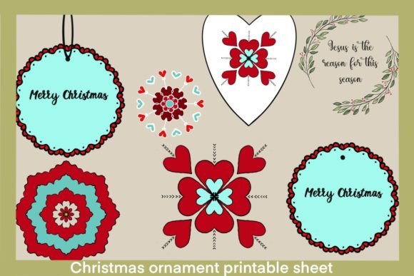 Christmas Ornament Printable Sheet: Festive Illustrations