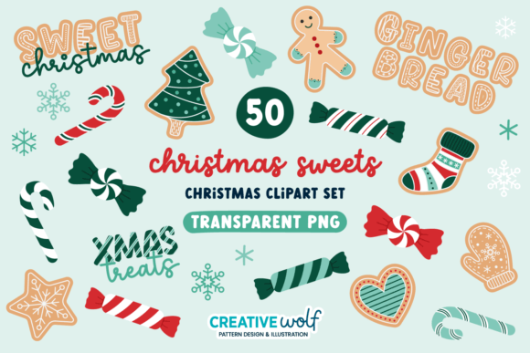 Christmas Sweets Clipart: 50 Illustrations for Branding