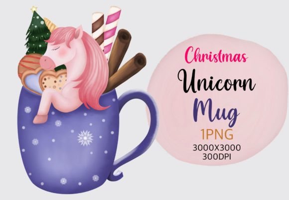 Christmas Unicorn Mug Clipart: Premium Illustrations