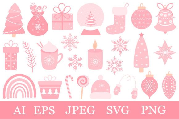 Cute Pink Christmas Clipart SVG: Illustrations for Branding