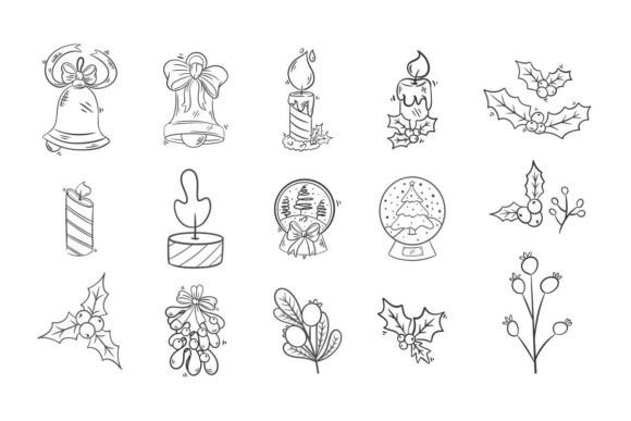 Flower Winter with Christmas Icons: Premium Illustrations