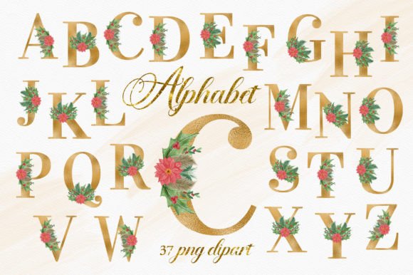 Gold Christmas Floral Alphabet Numbers & Illustrations Review