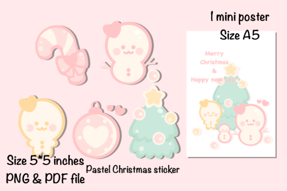 Pastel Christmas Sticker Mini Poster Illustrations