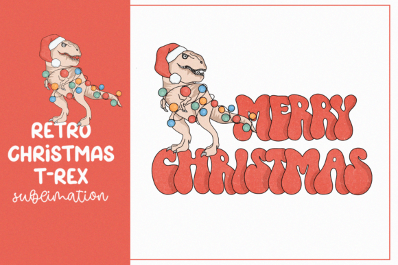 Retro Christmas T-Rex Sublimation: Fun Illustrations