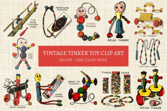 Vintage Christmas Presents Tinker Toys Illustrations