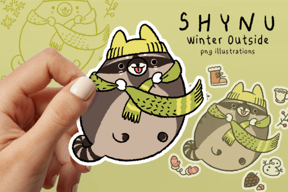 Winter Raccoon Cozy Christmas PNG Illustrations